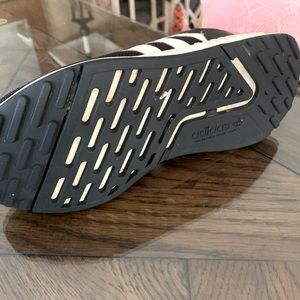 Adidas tennis shoes, size 3 1/2 boys, black with white trim